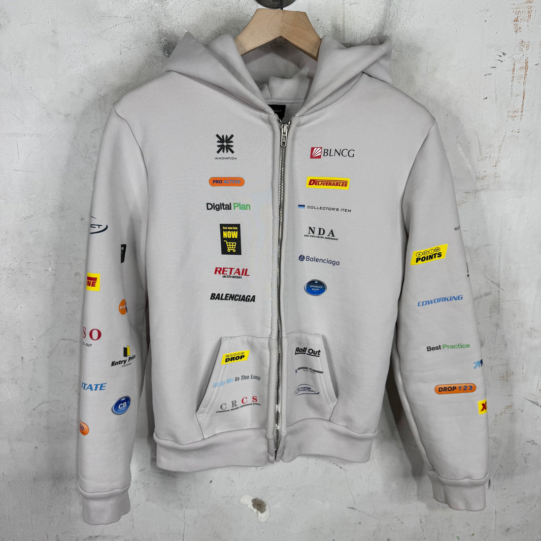 Balenciaga Multi Logo Shrunken Zip Hoodie