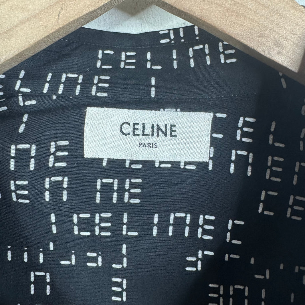Celine Black Analog Text L/S Button Up Shirt