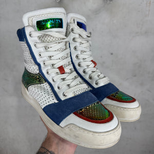 Balmain Paneled Leather High Top Sneakers