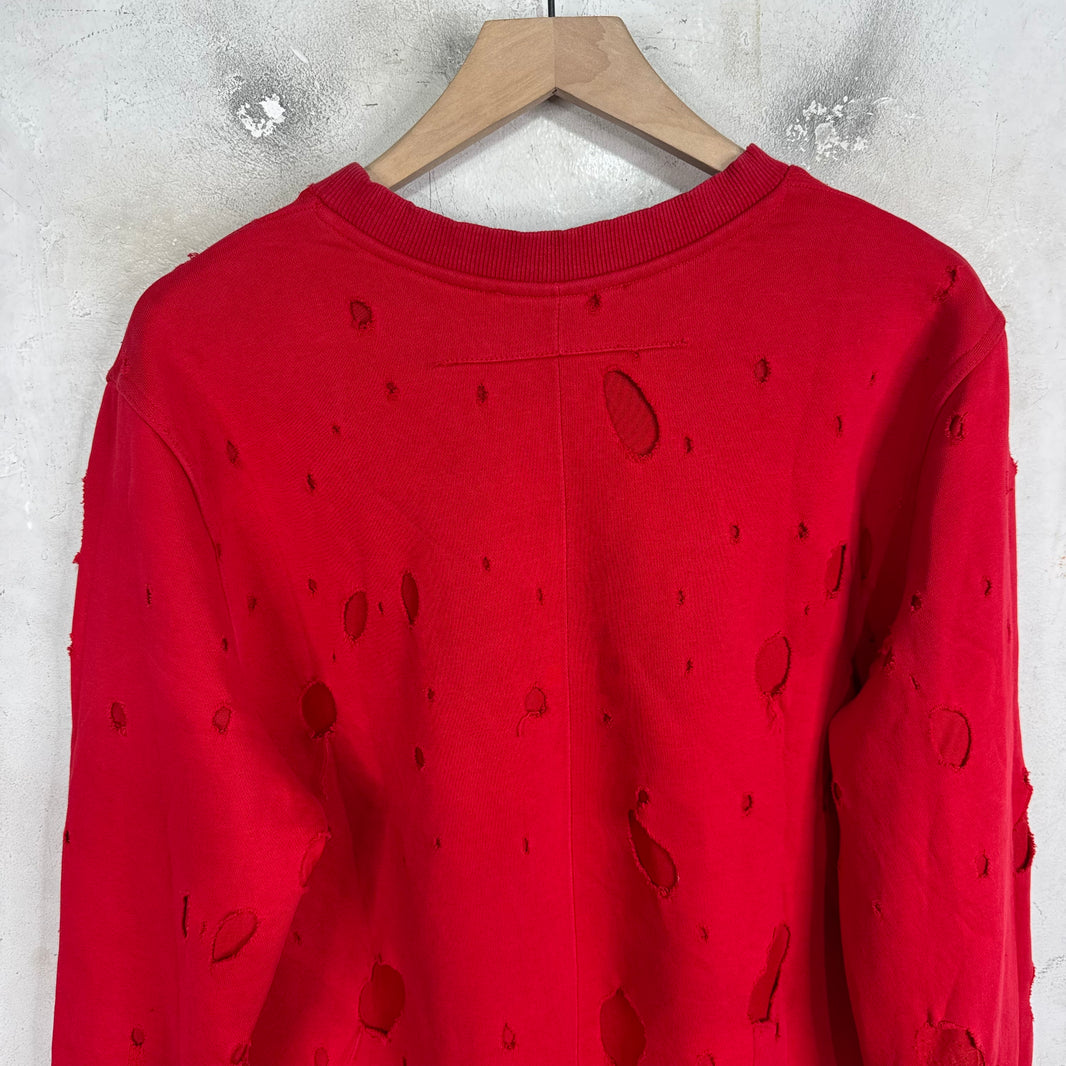 Givenchy Red Distressed Logo Crewneck
