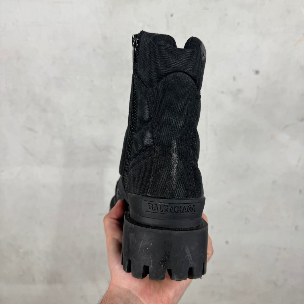 Balenciaga Distressed Canvas Strike Boots