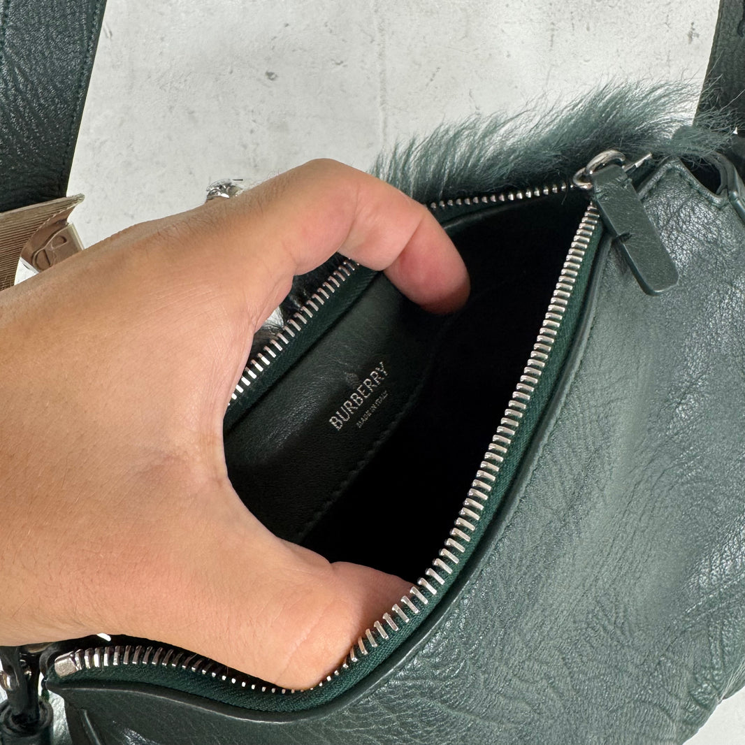 Burberry Fuzzy Leather Messenger Pouch Bag