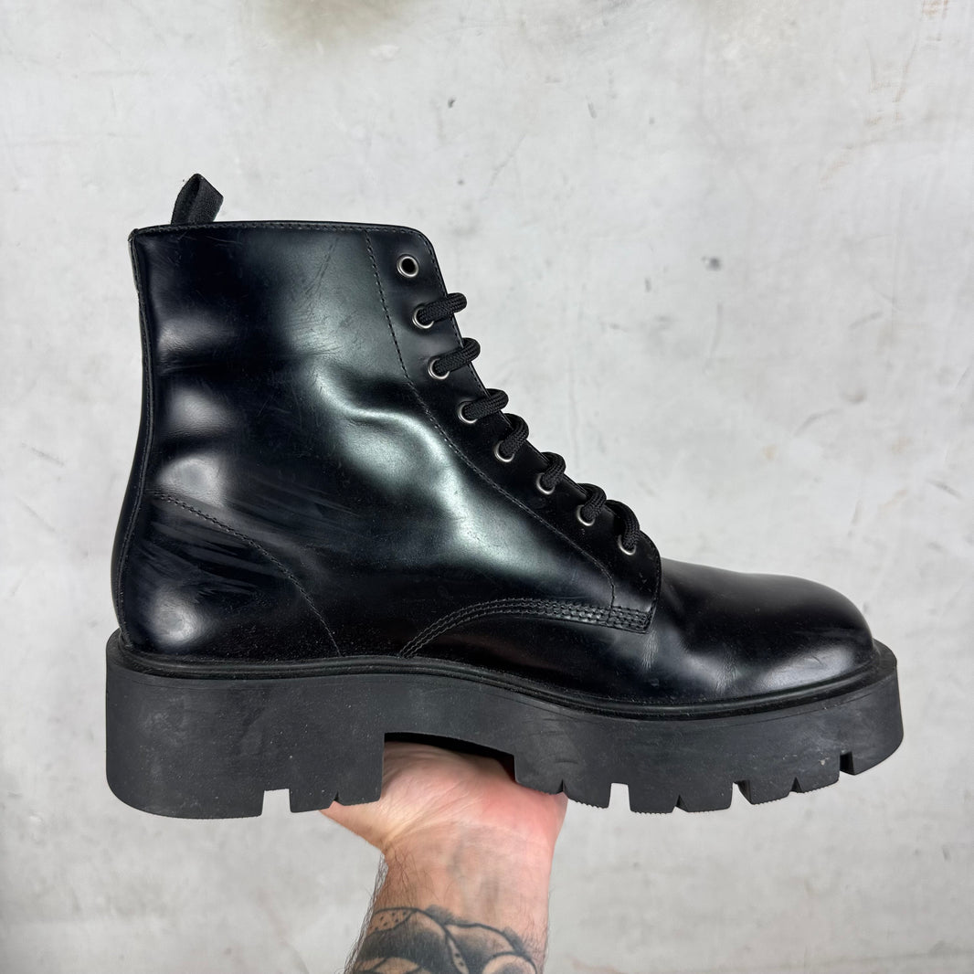 Prada Leather Plaque Lug Boots