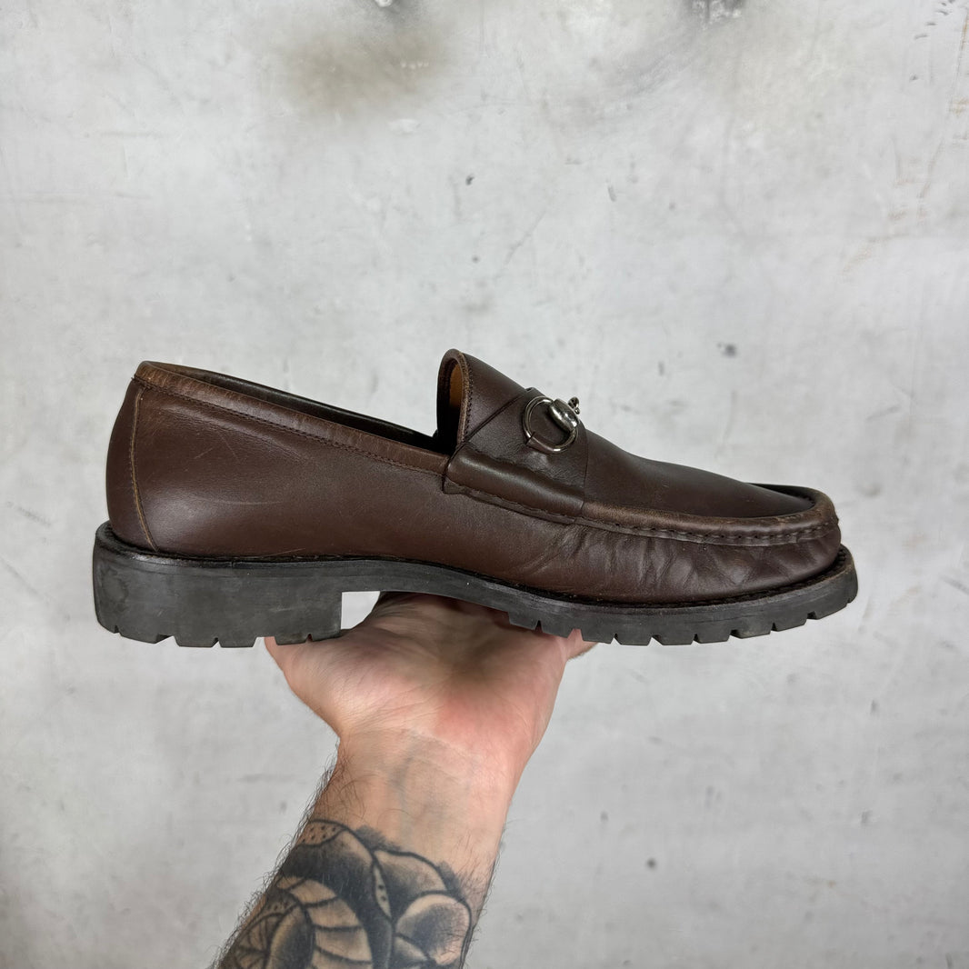Gucci Brown Horsebit Lug Loafer