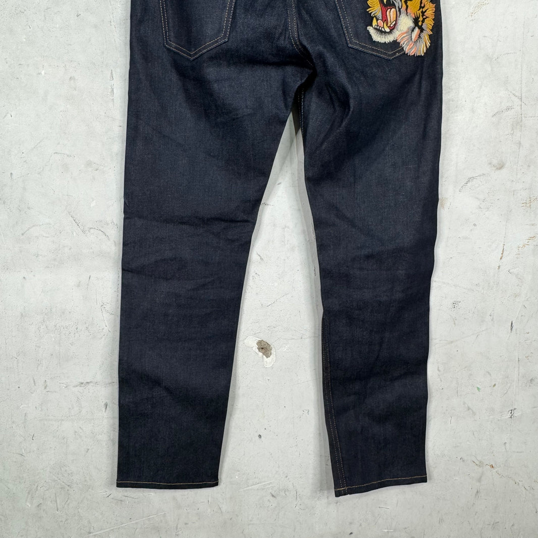 Gucci Tiger Patch Raw Denim Jeans