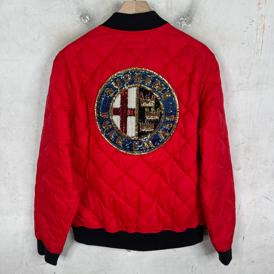 Supreme Red Sequin Patch Quilted Bomber