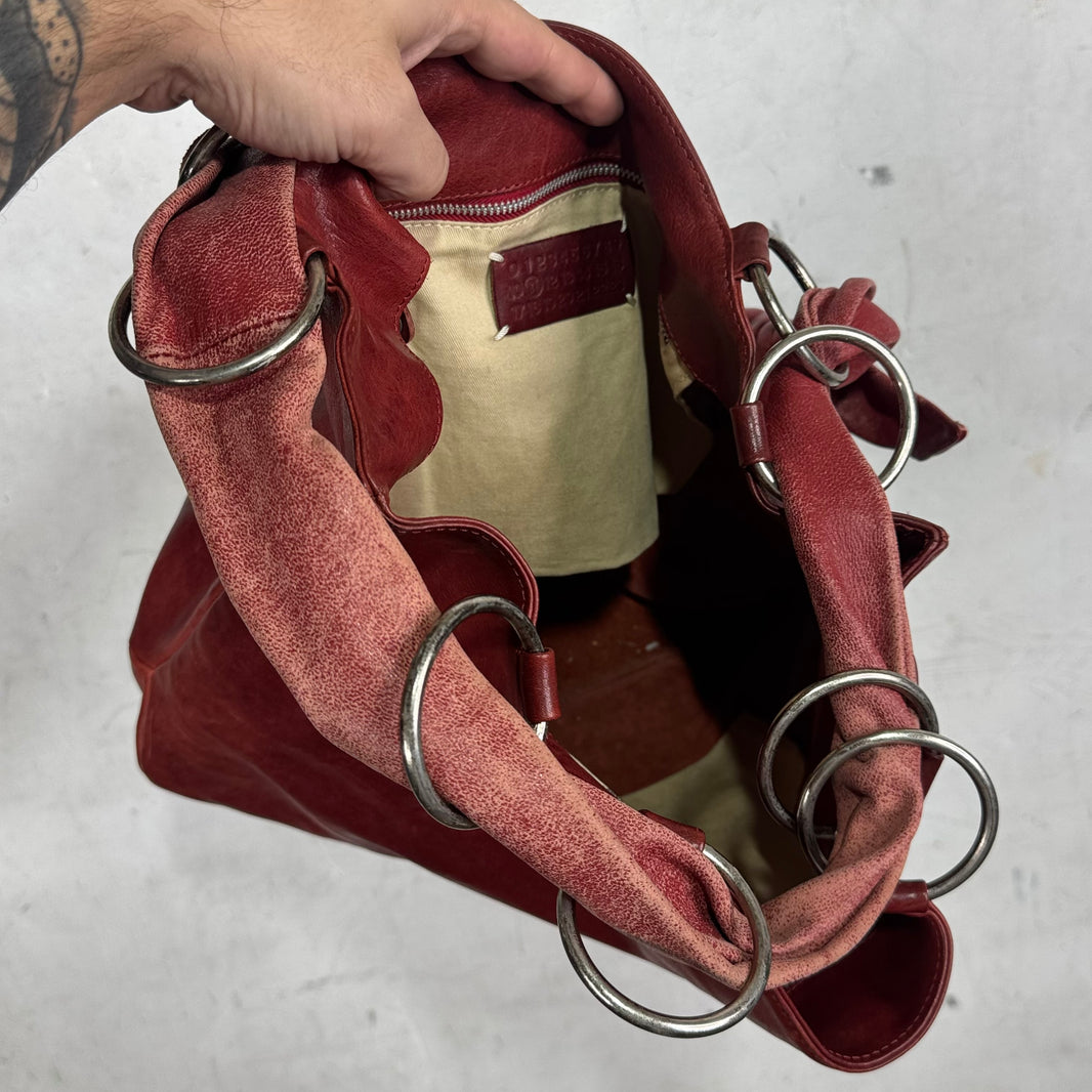 Margiela Red Leather Ring Tote Bag