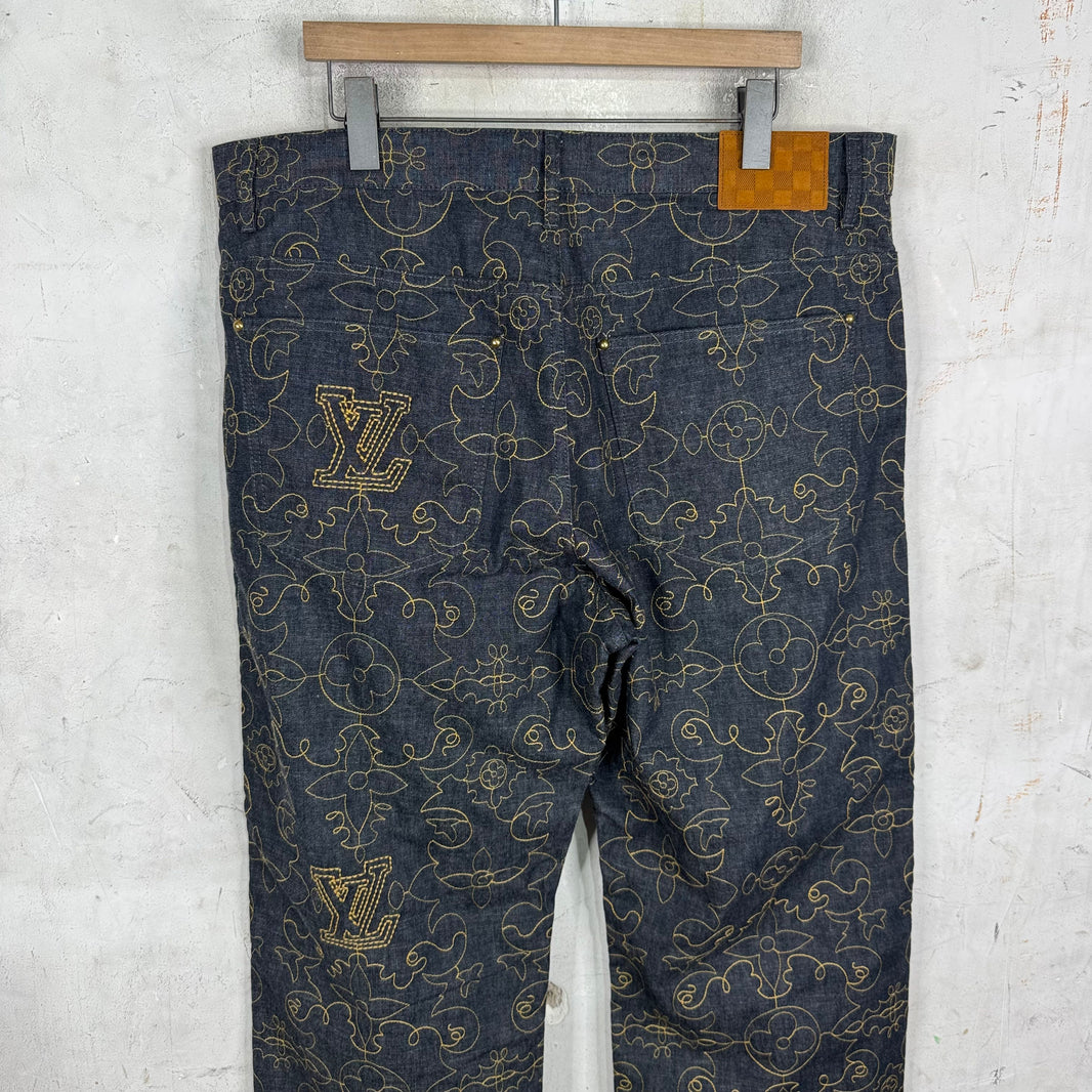 Louis Vuitton Loose Arabesque Embroidered Monogram Jeans