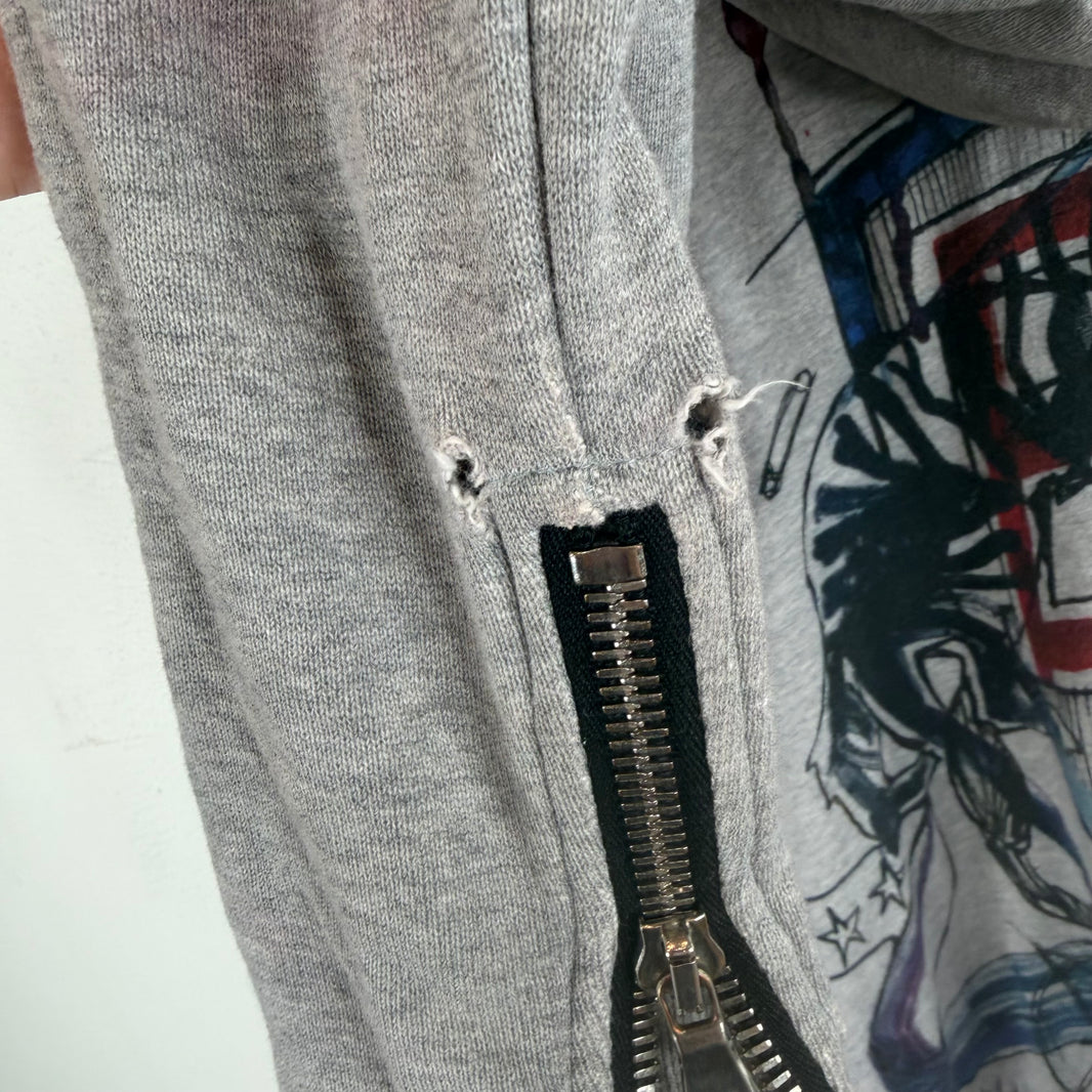 Balmain Gray Patchwork Graffiti Zip Up Hoodie