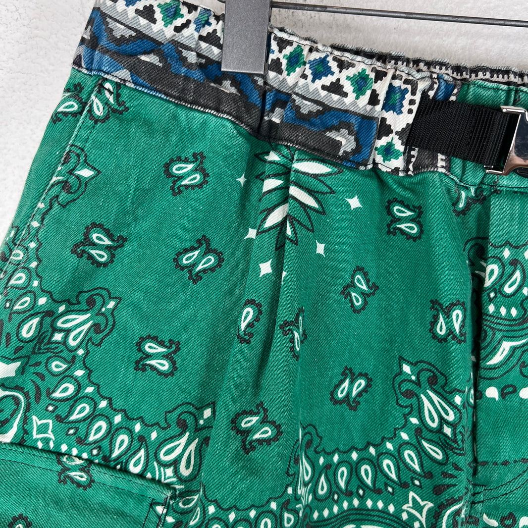 Sacai Green Paisley Belted Cargo Shorts