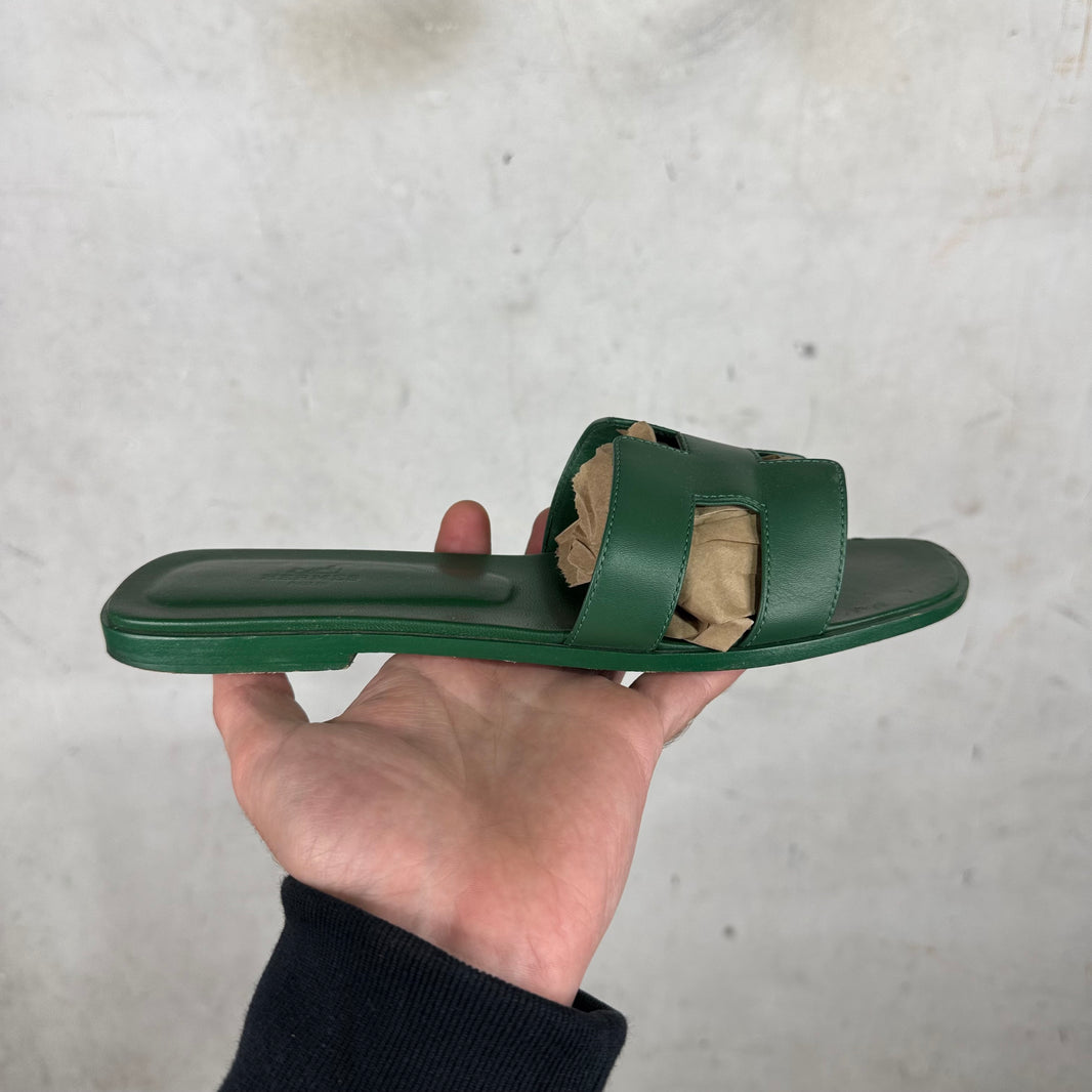 Hermes Green Oran Sandals