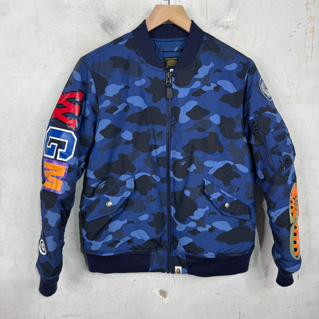 Bape Blue Camo Shark Bomber Jacket