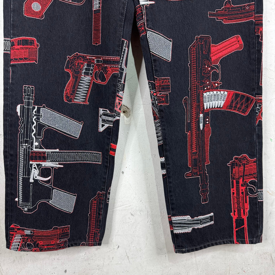 Supreme Black Embroidered Gun Jeans
