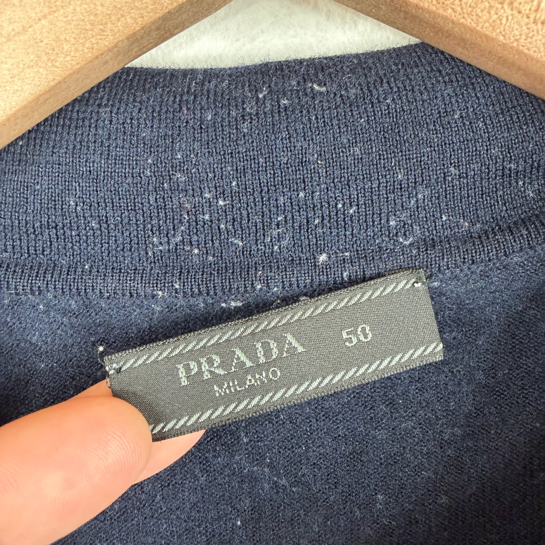 Prada Navy Knit LS Polo T-Shirt