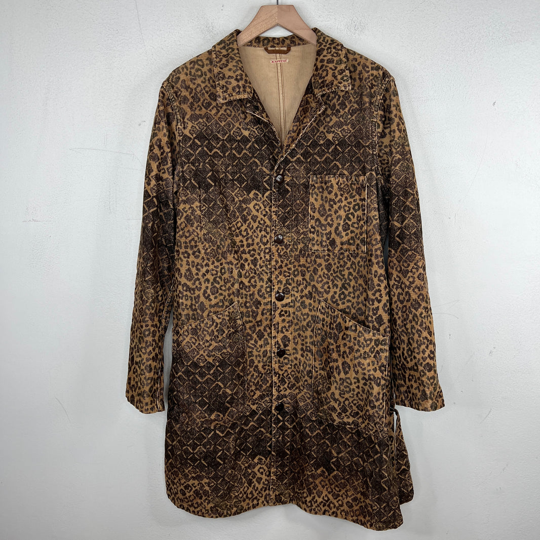 Kapital Leopard Print Corduroy Belted Coat