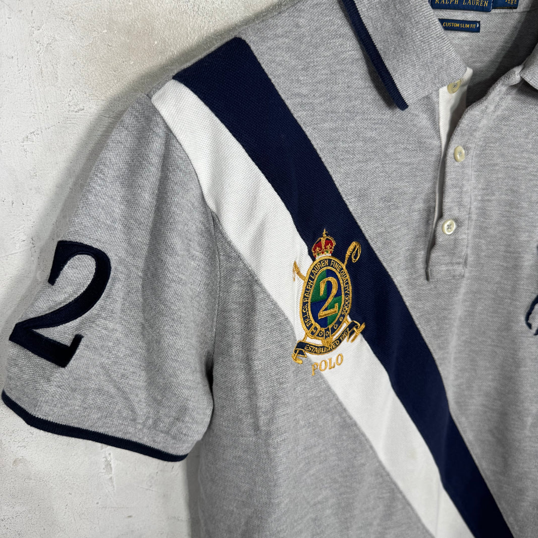 Ralph Lauren Grey Striped Crest Big Pony Polo