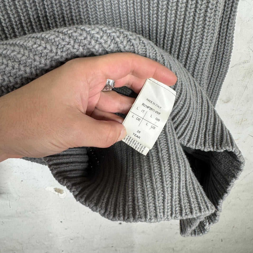 Rick Owens Grey Wool Cable Knit Sweater