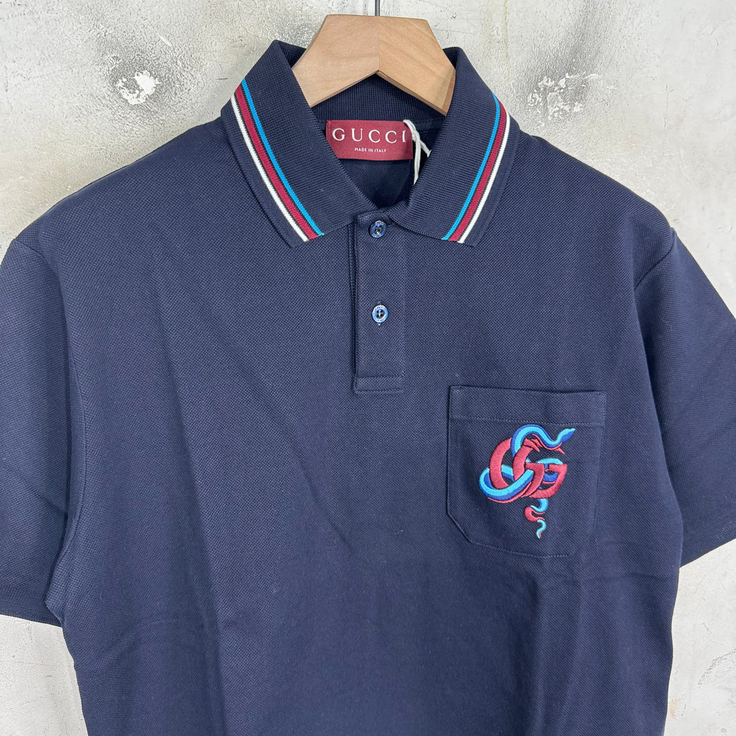 Gucci Snake Interlock Navy Polo