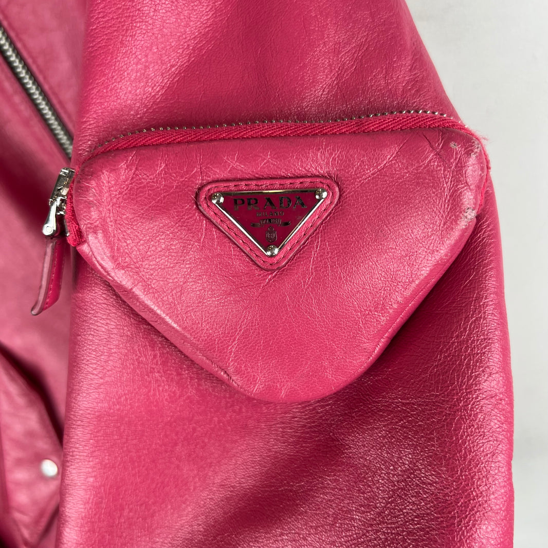 Prada Pink Oversized Nappa Leather Bomber Jacket