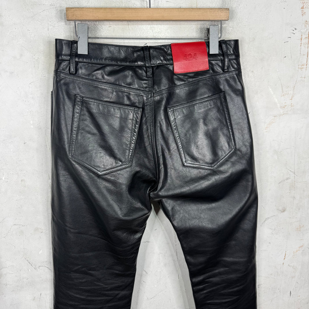 424 Leather Denim Pants
