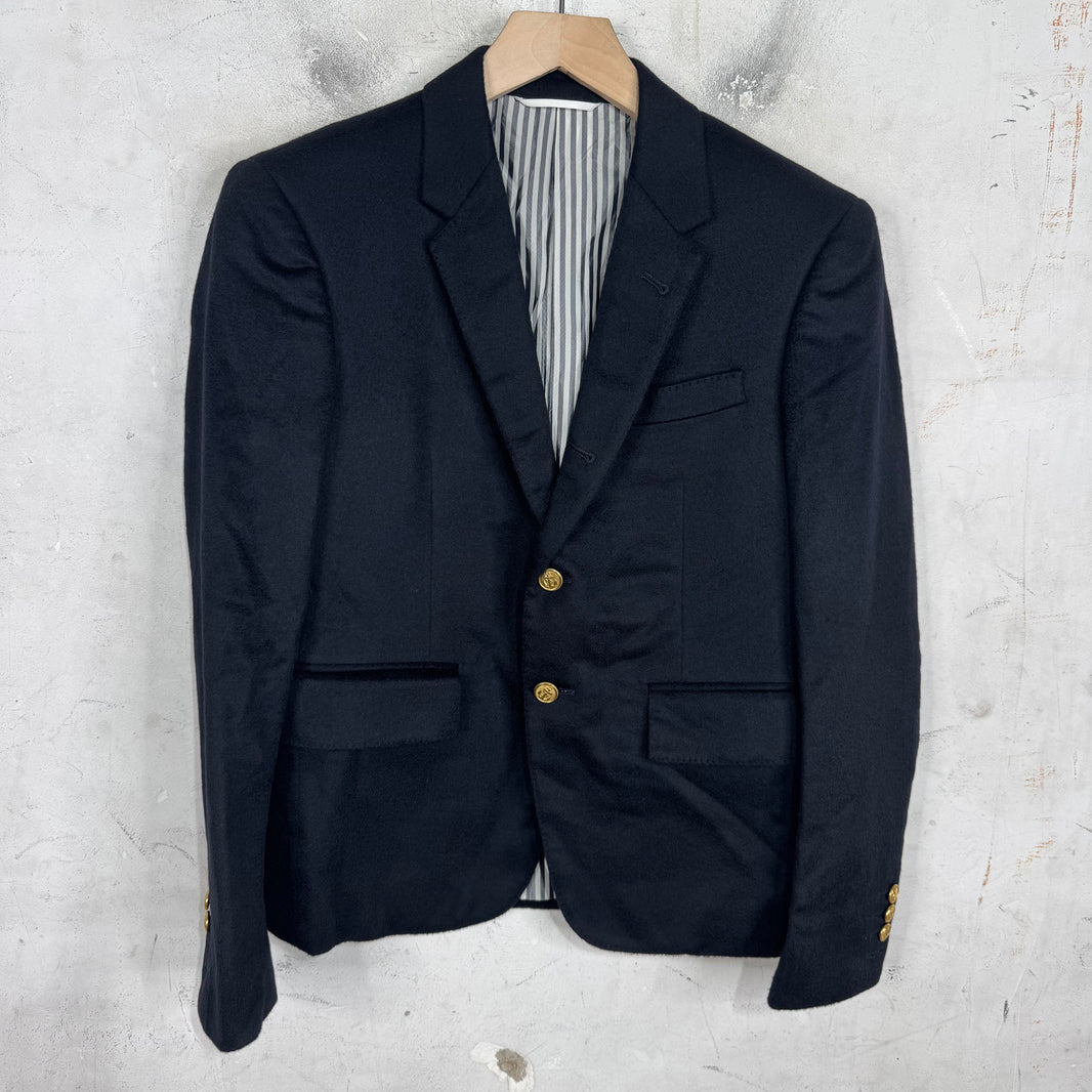 Thom Browne Black Felt Wool Gold Hardware Blazer