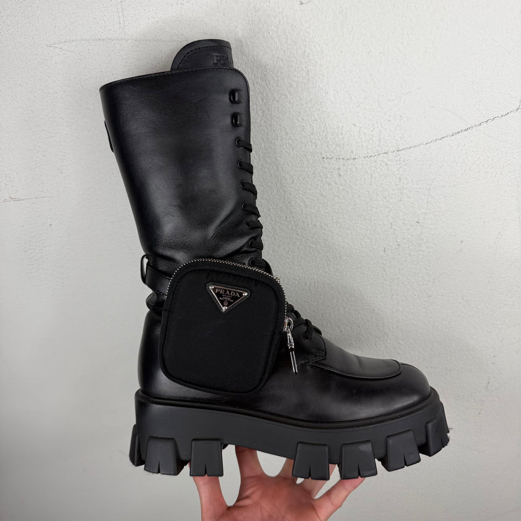 Prada Monolith Badge Cargo High Combat Boots
