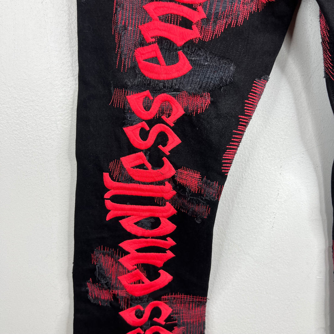 Endless Denim Black/Red Spellout Jeans