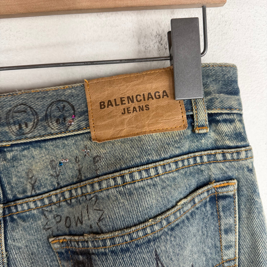 Balenciaga Rhinestone Scribble Jeans