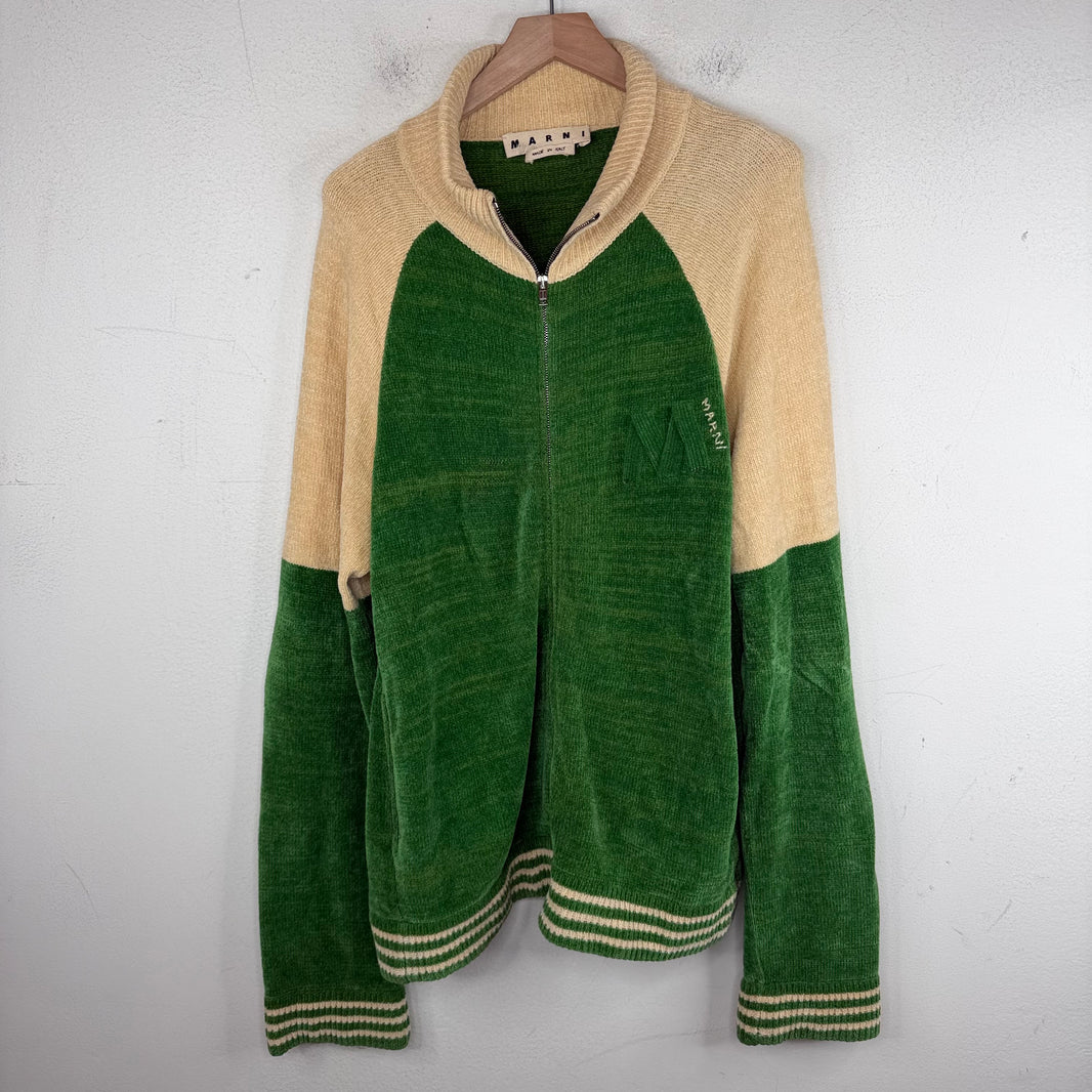 Marni Green Chenille Velvet Cardigan