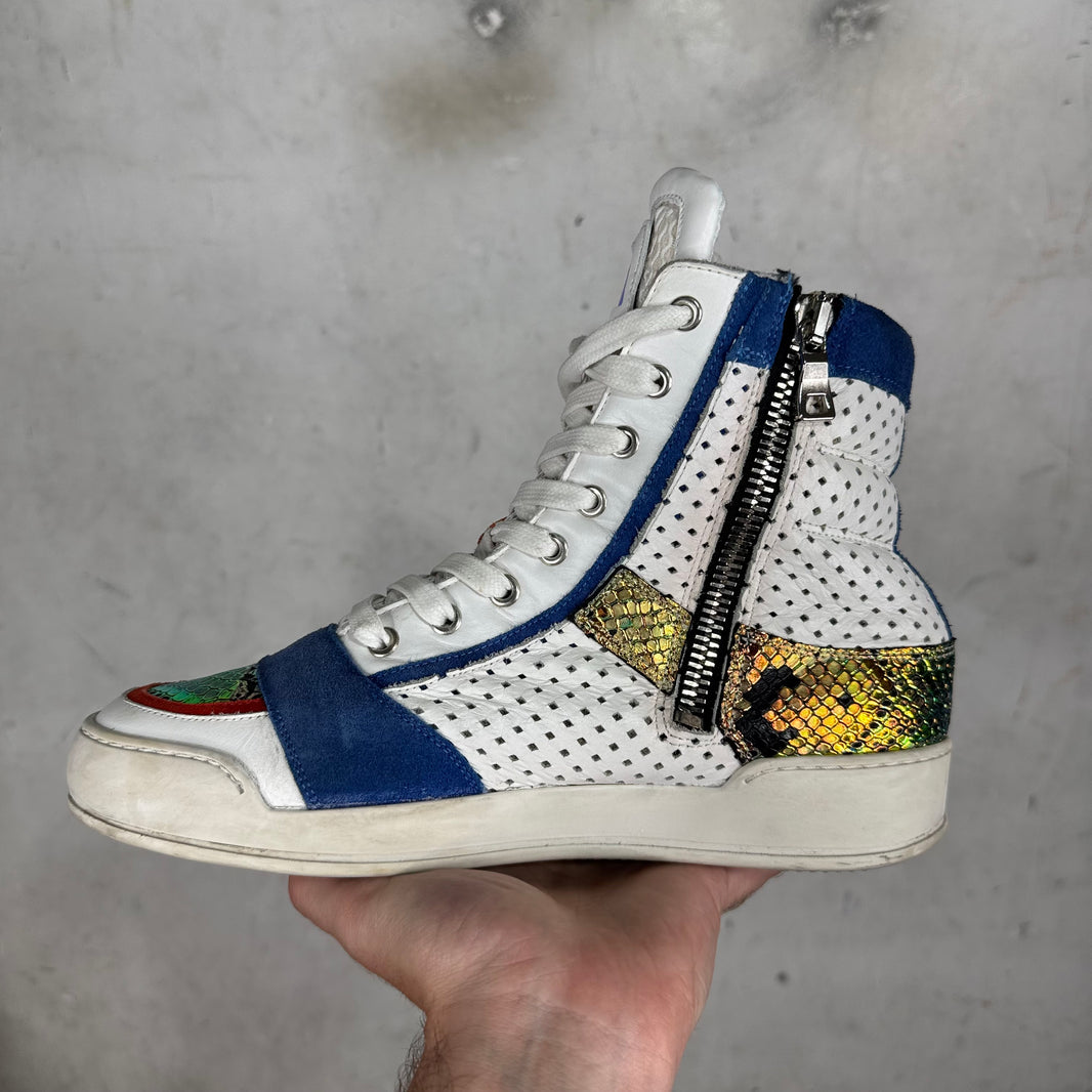 Balmain Paneled Leather High Top Sneakers