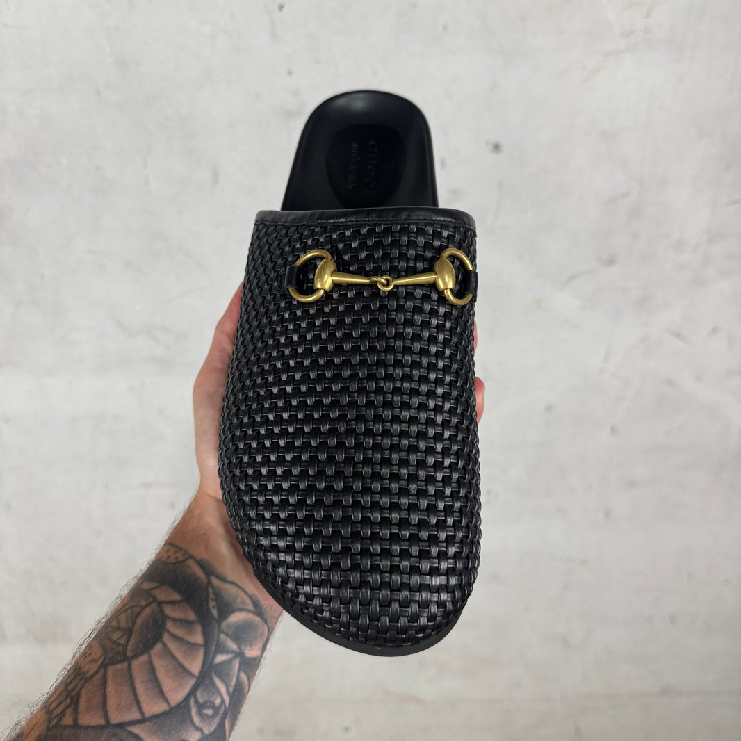 Gucci Woven Leather Horsebit Mules