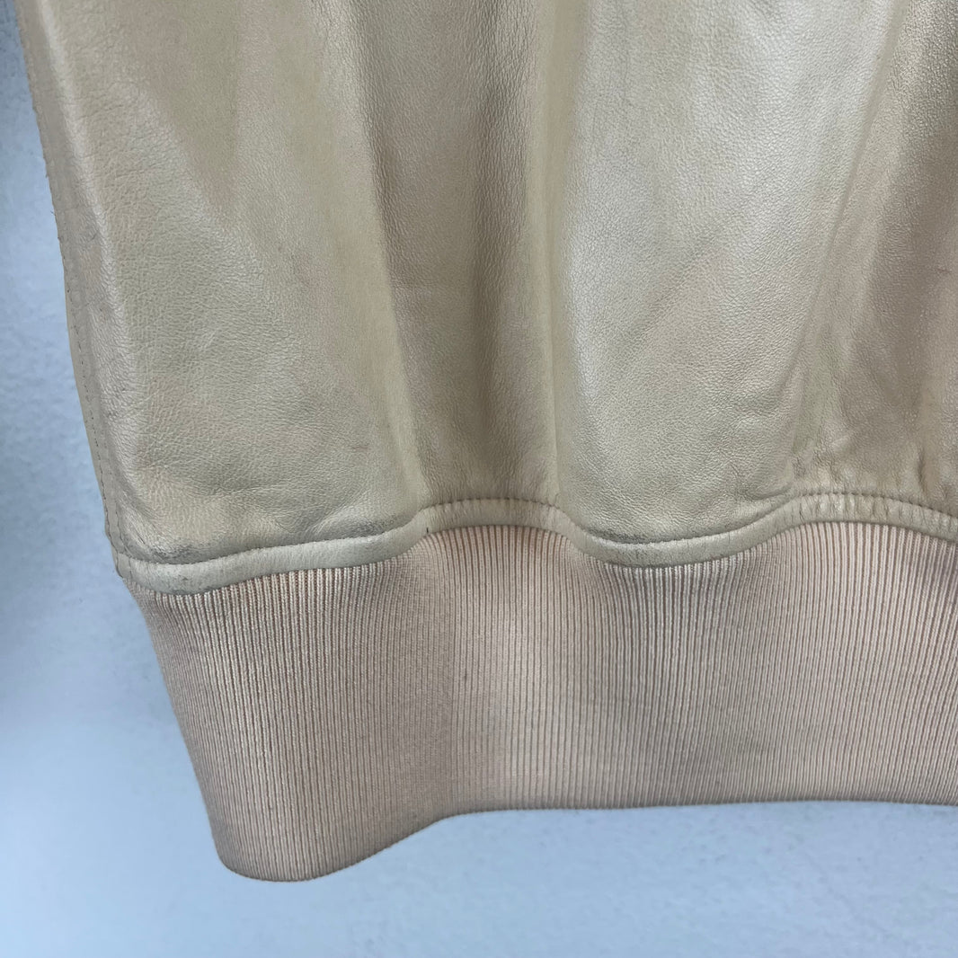 Rick Owens Cream Leather Bomber Jacket