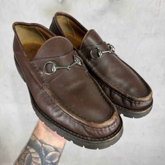 Gucci Brown Horsebit Lug Loafer