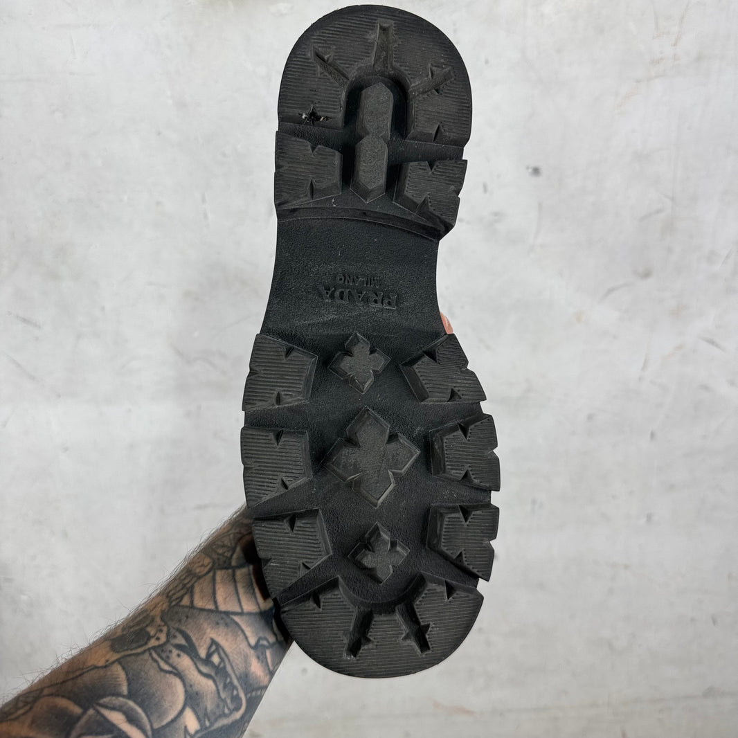 Prada Leather Plaque Lug Boots