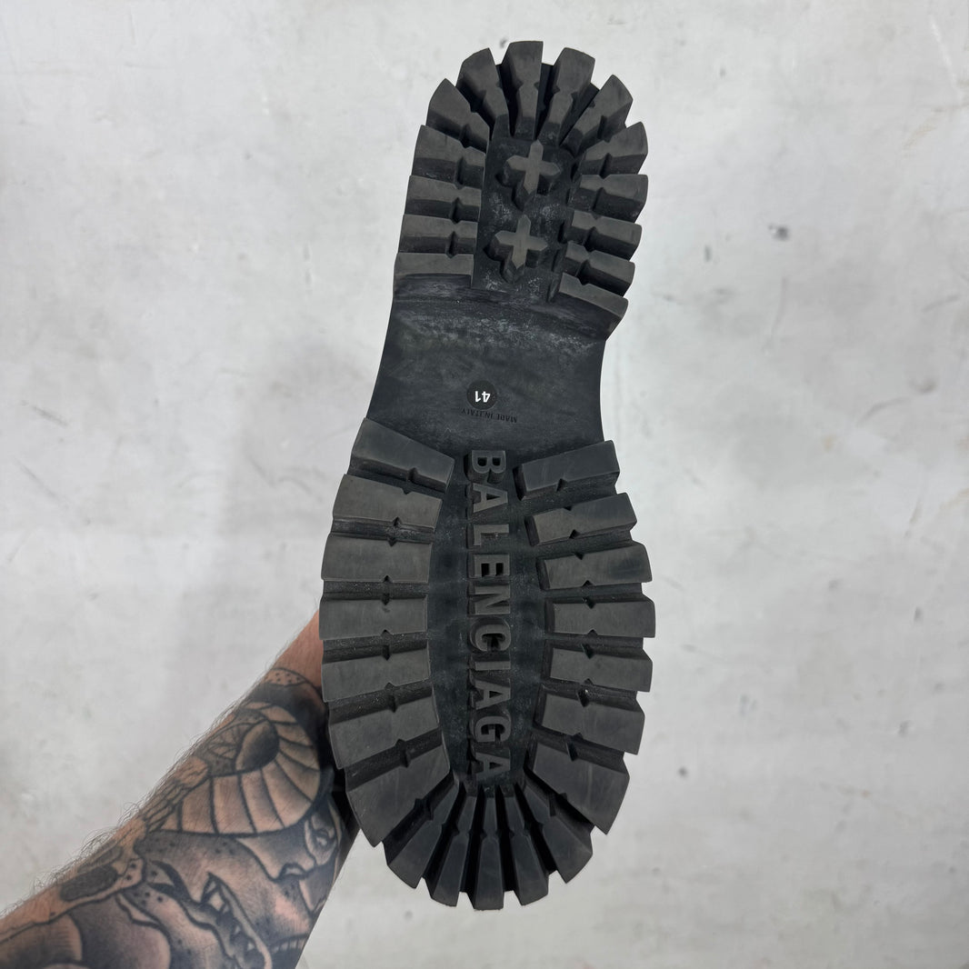 Balenciaga Black Distressed Strike Combat Boots