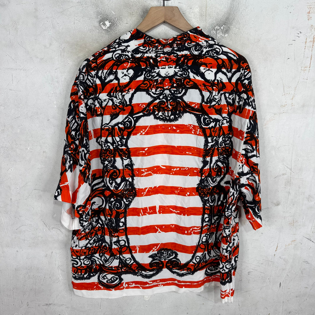 Prada Orange Abstract Silk Buttoned S/S Shirt