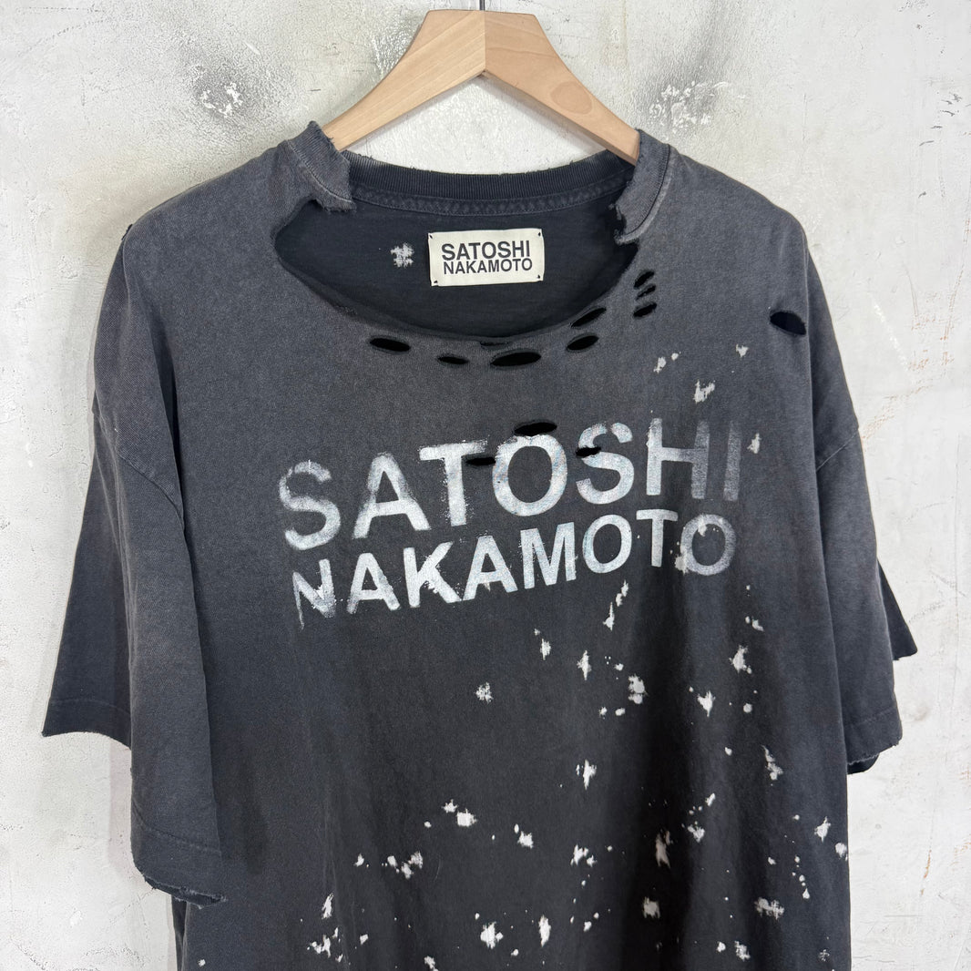 Satoshi Nakamoto Black Distressed Bleach Logo T-Shirt