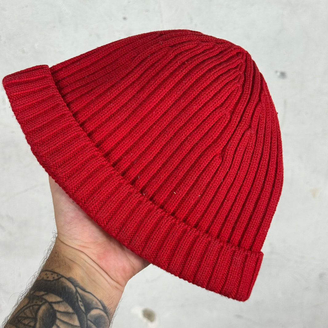 Prada Red Bar Ribbed Beanie