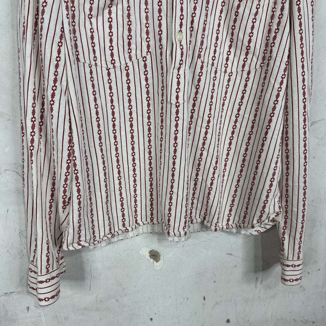 RRL Half Button Red Patterned Linen Shirt
