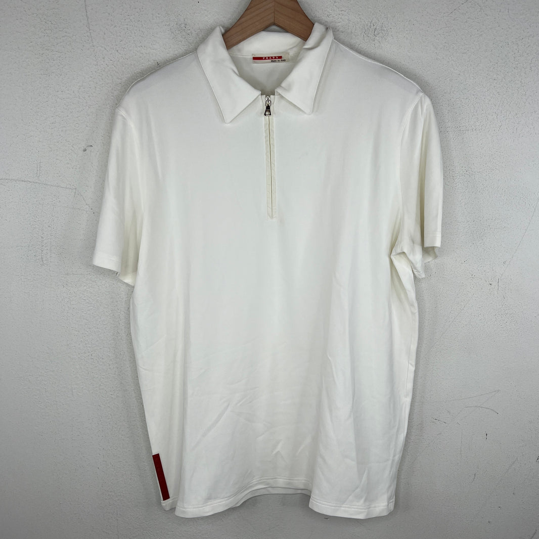 Prada White Zip Up Polo T-Shirt