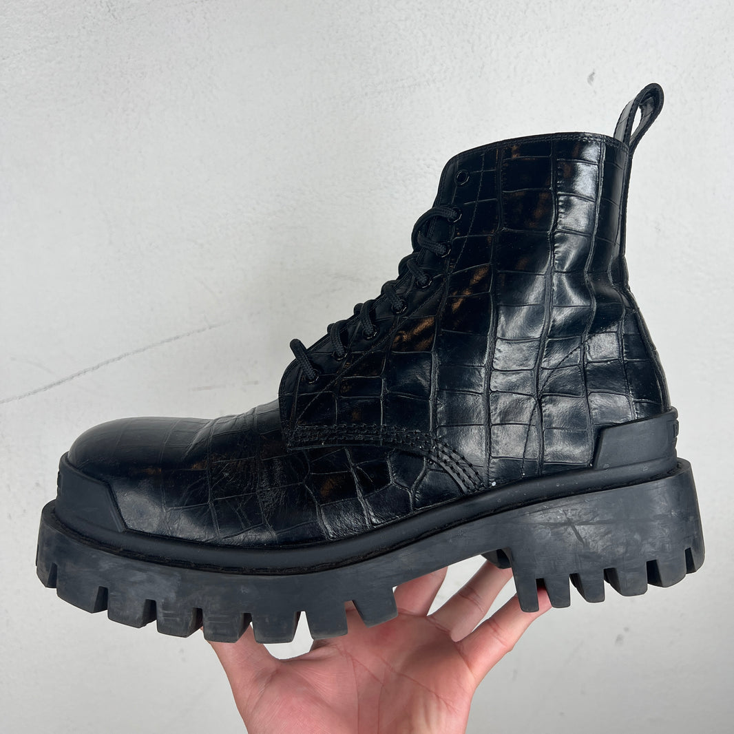 Balenciaga Croc Leather Strike Boots