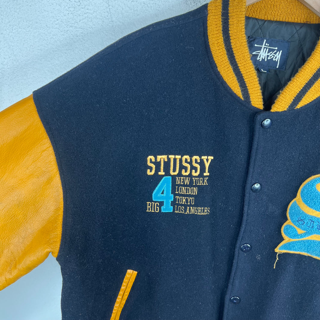 Stussy Big 4 Navy/Yellow Varsity Jacket