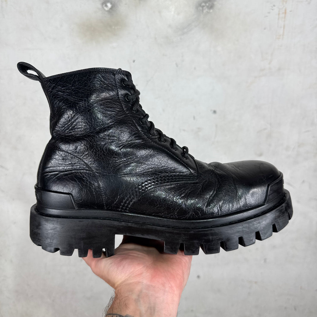 Balenciaga Smoked Tumbled Leather Strike Boots