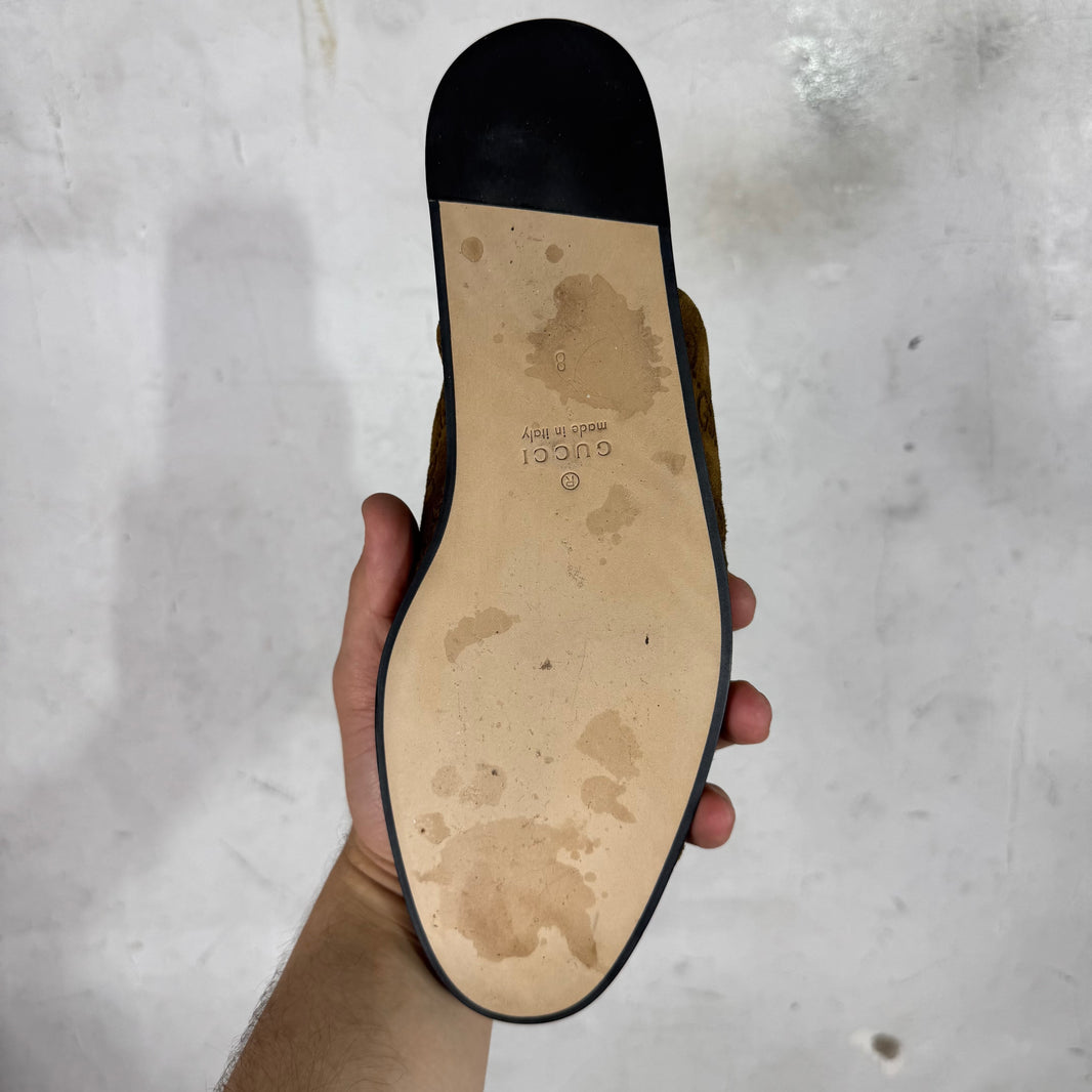 Gucci Suede Monogram Cachemire Horsebit Mules