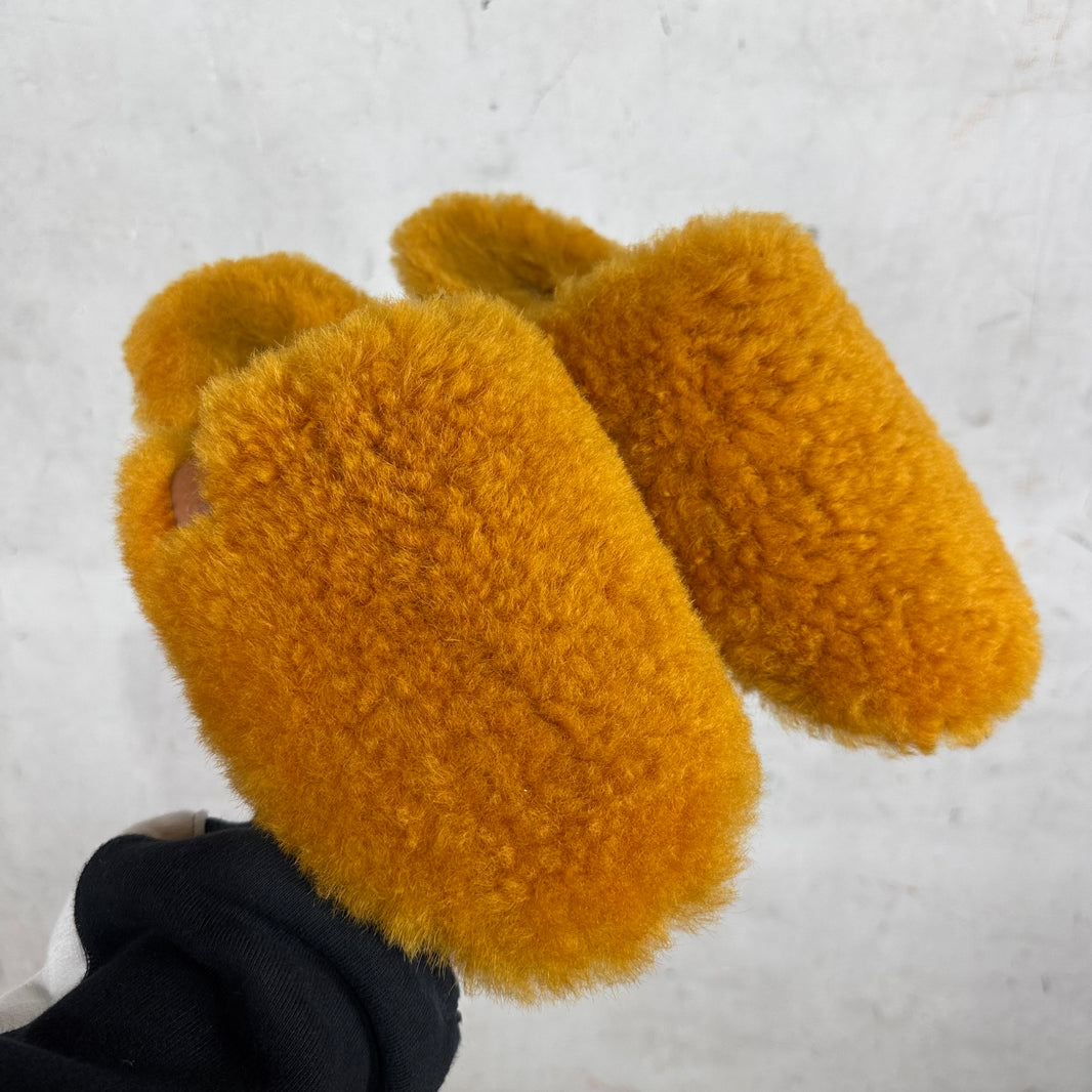 Loewe Orange Shearling Mules