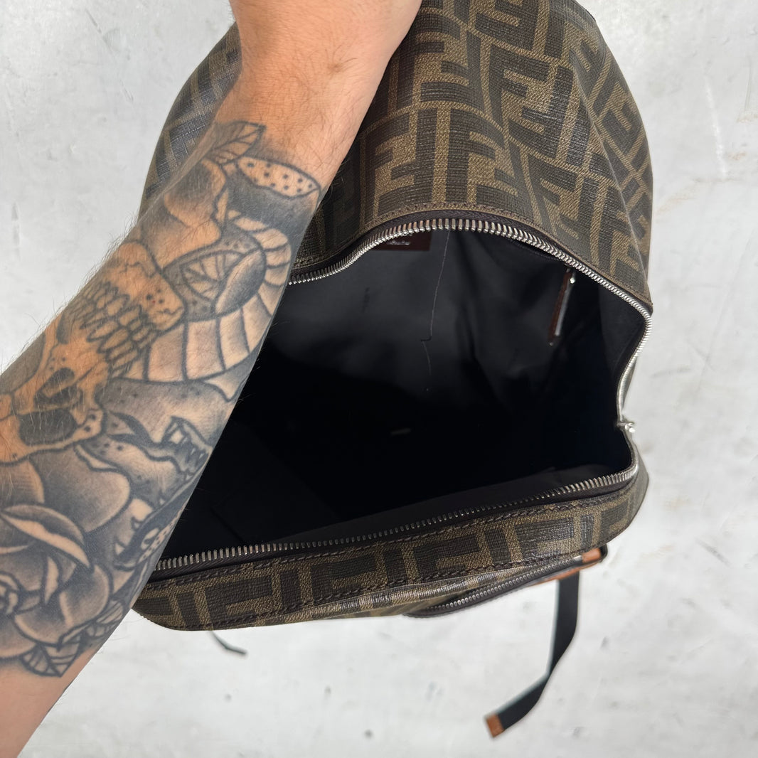 Fendi Leather Paneled Zucca Backpack