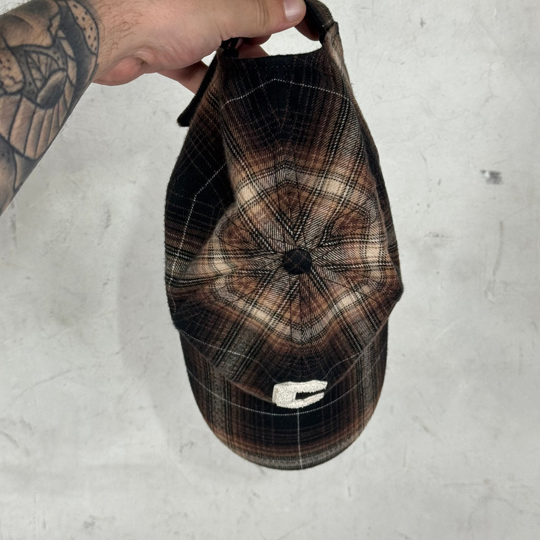 Celine Brown Plaid Chenille Logo Hat