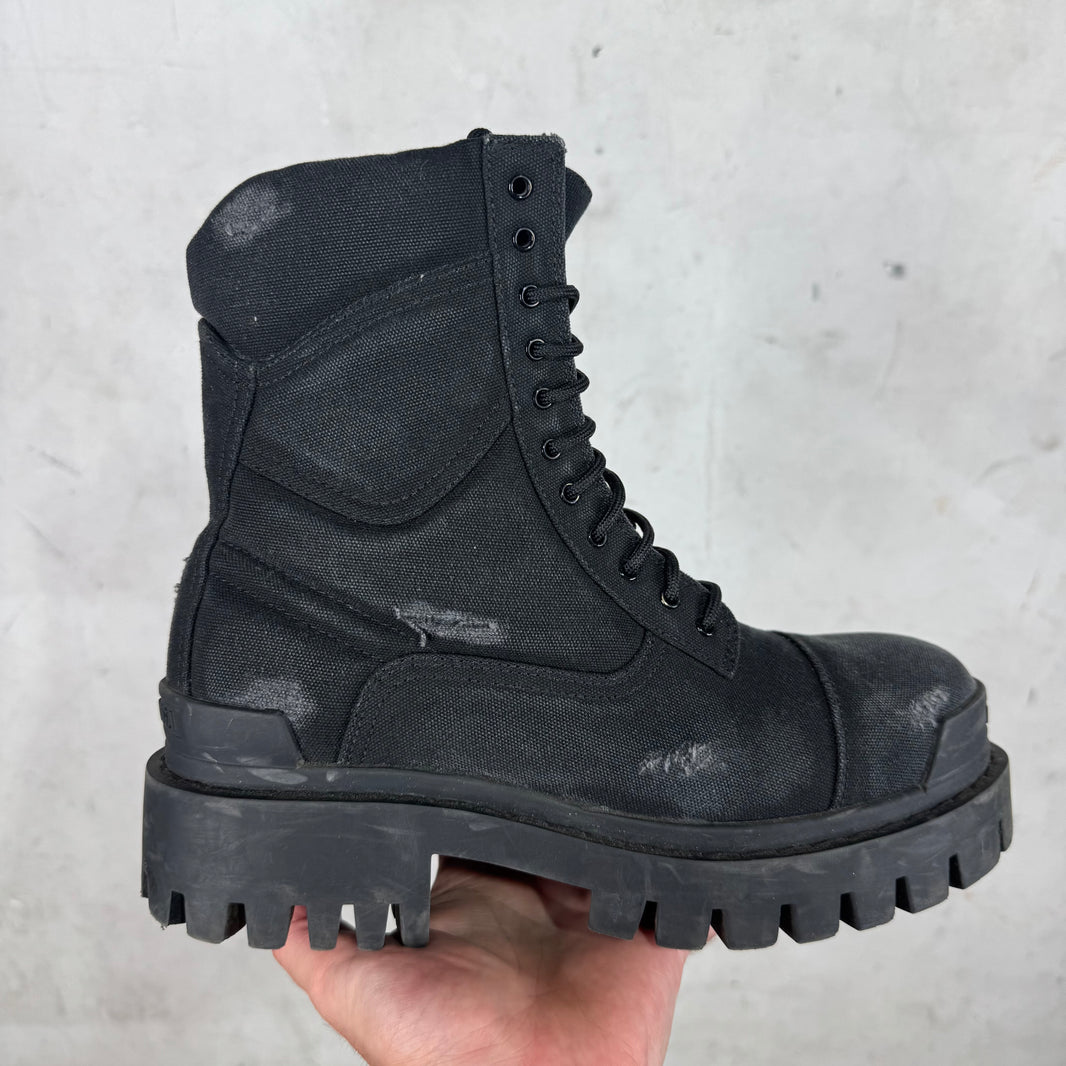 Balenciaga Distressed Canvas Strike Boots