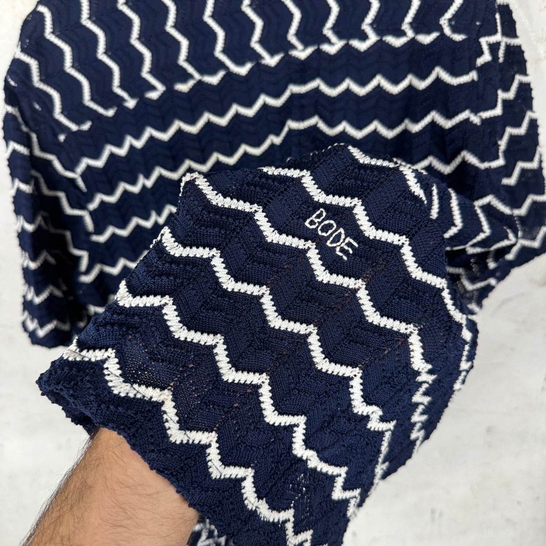 Bode Blue Zig Zagged Knit Shirt
