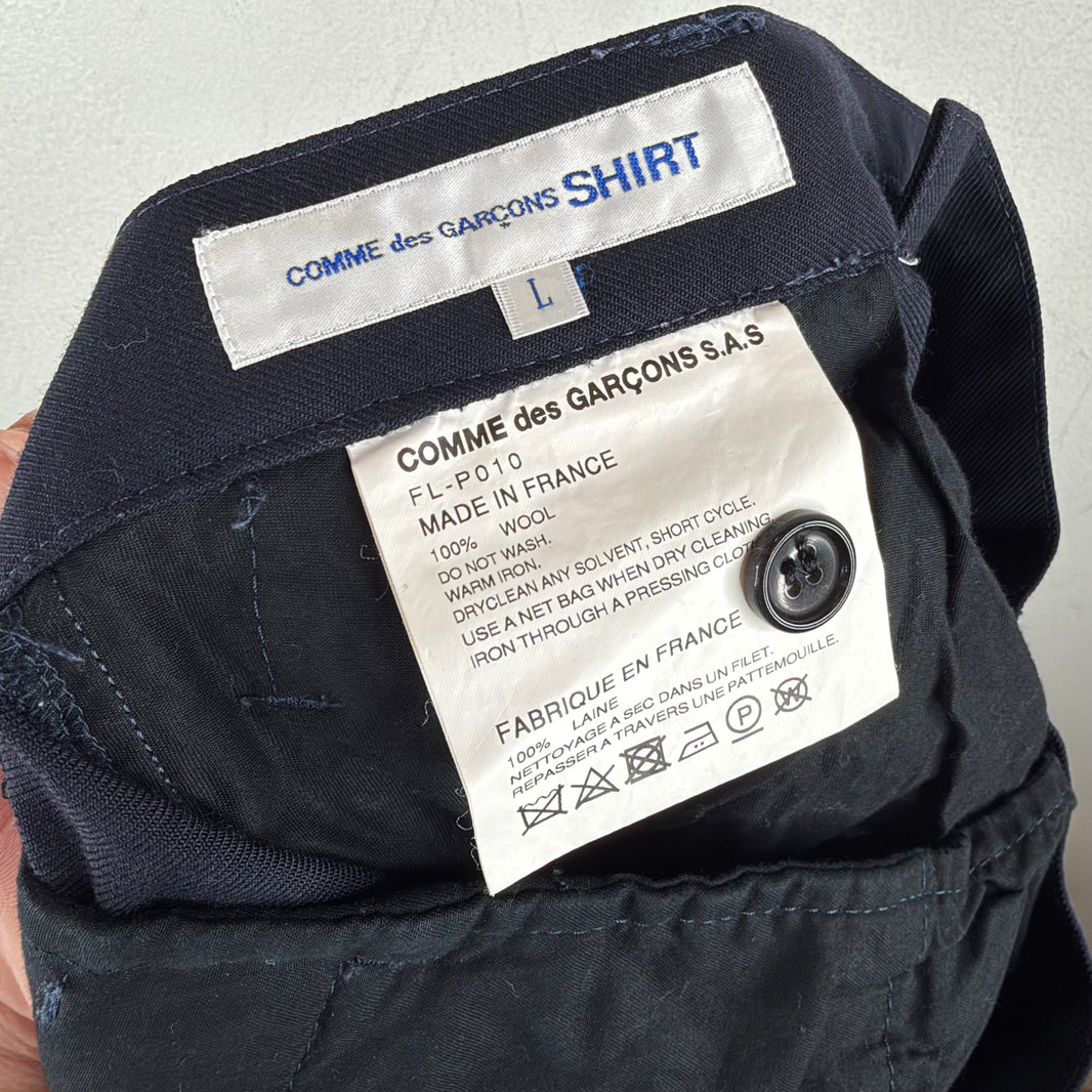CDG Shirt Navy Wool Long Shorts